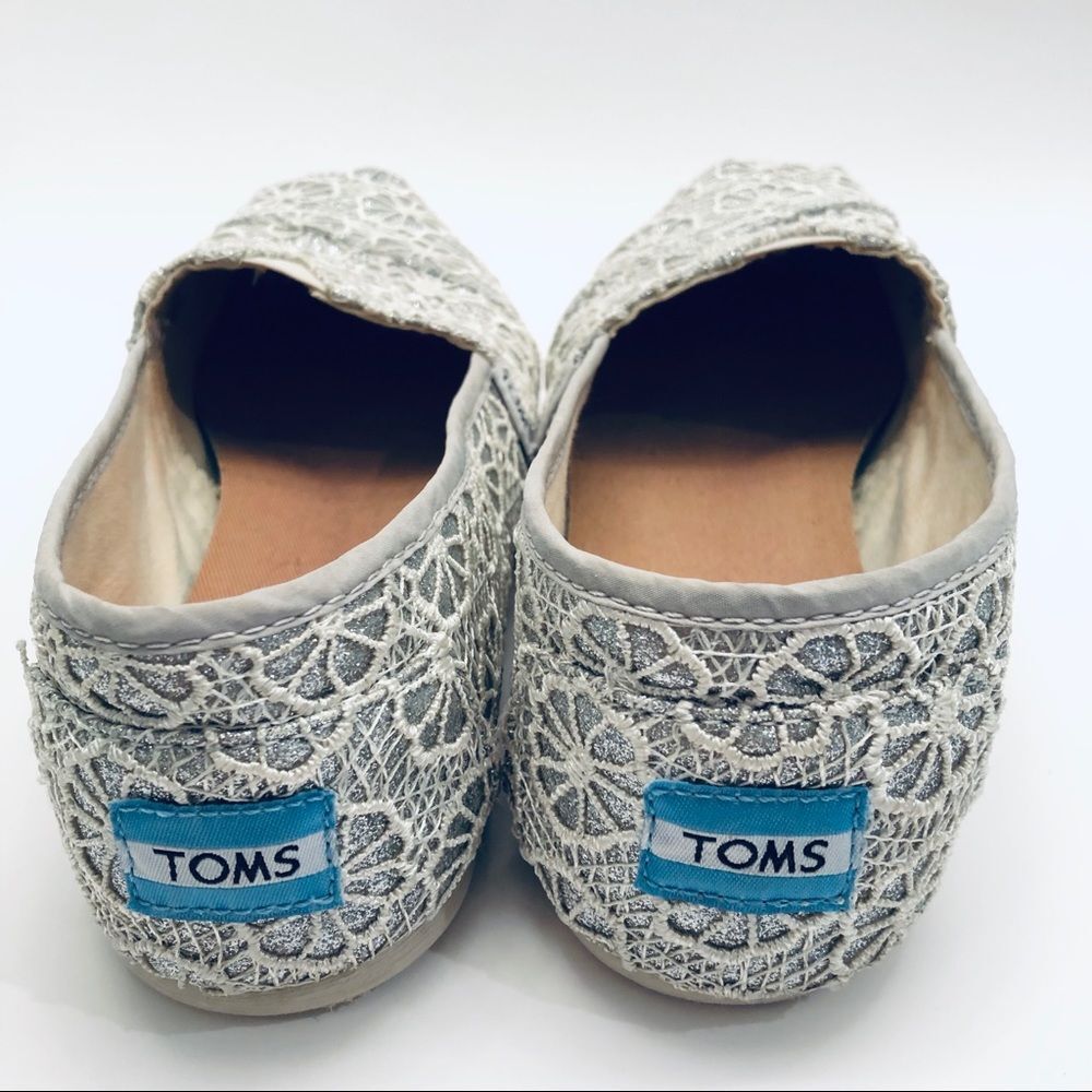 Toms Classic Silver Sparkle Floral Lace Bridal 8 - Picture 3 of 5